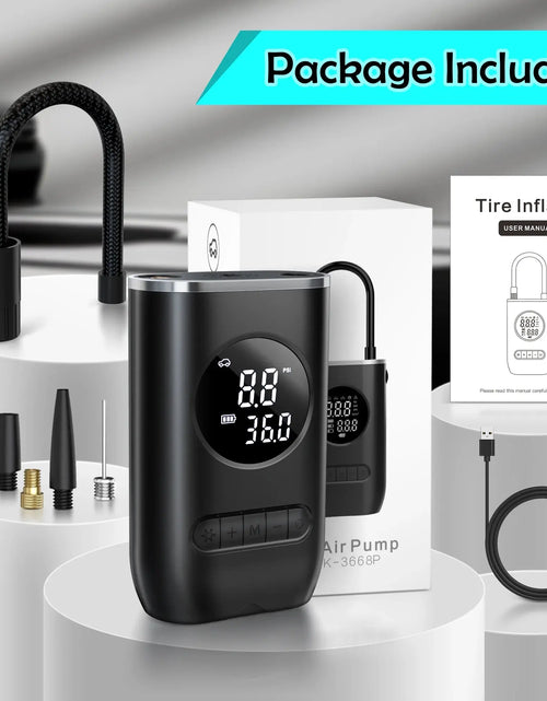 Load image into Gallery viewer, Tire Inflator Portable Air Compressor, 150PSI Cordless Air Pump for Car Tires with Digital Pressure Gauge, Rechargeable Tire Pump with LED Light for Car Bike Motorcycles Balls
