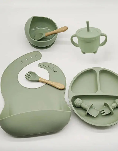 Load image into Gallery viewer, Children'S Dishes Set Baby Silicone 6/8-Piece Tableware Set Suction Cups Forks Spoons Bibs Straws Cups Mother and Baby Supplies
