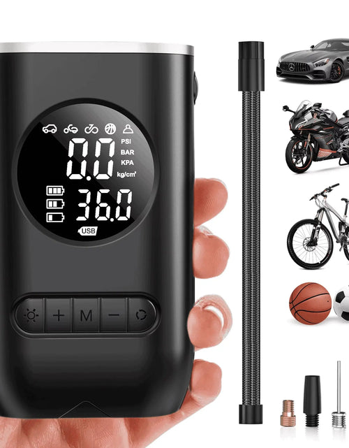 Load image into Gallery viewer, Tire Inflator Portable Air Compressor, 150PSI Cordless Air Pump for Car Tires with Digital Pressure Gauge, Rechargeable Tire Pump with LED Light for Car Bike Motorcycles Balls

