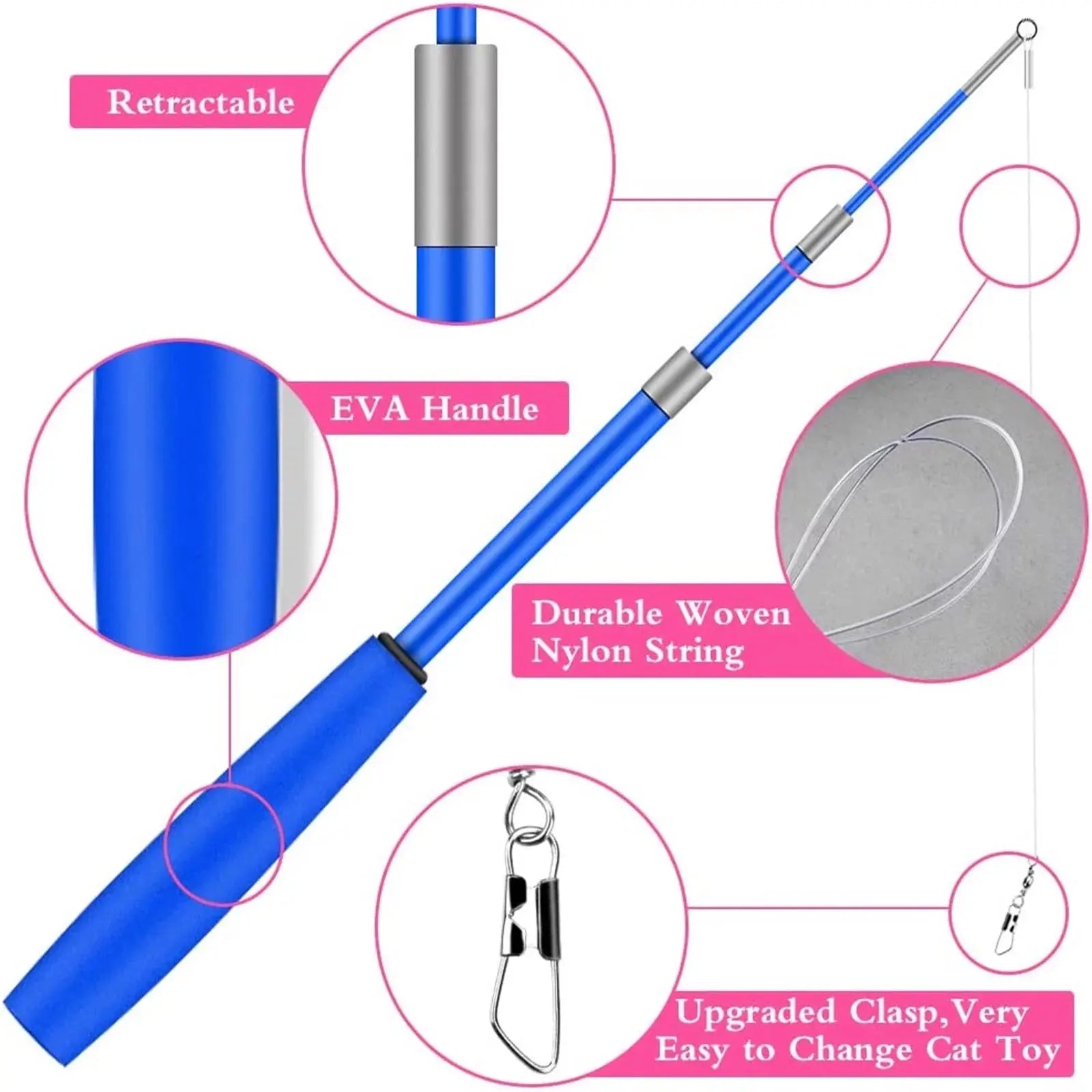 Cat Feather Toys, 13PCS Replacement Teaser with Bell Refills and 2PCS Retractable Cat Wand Toy , Interactive Cat Wand for Kitten Cat Having Fun Playing