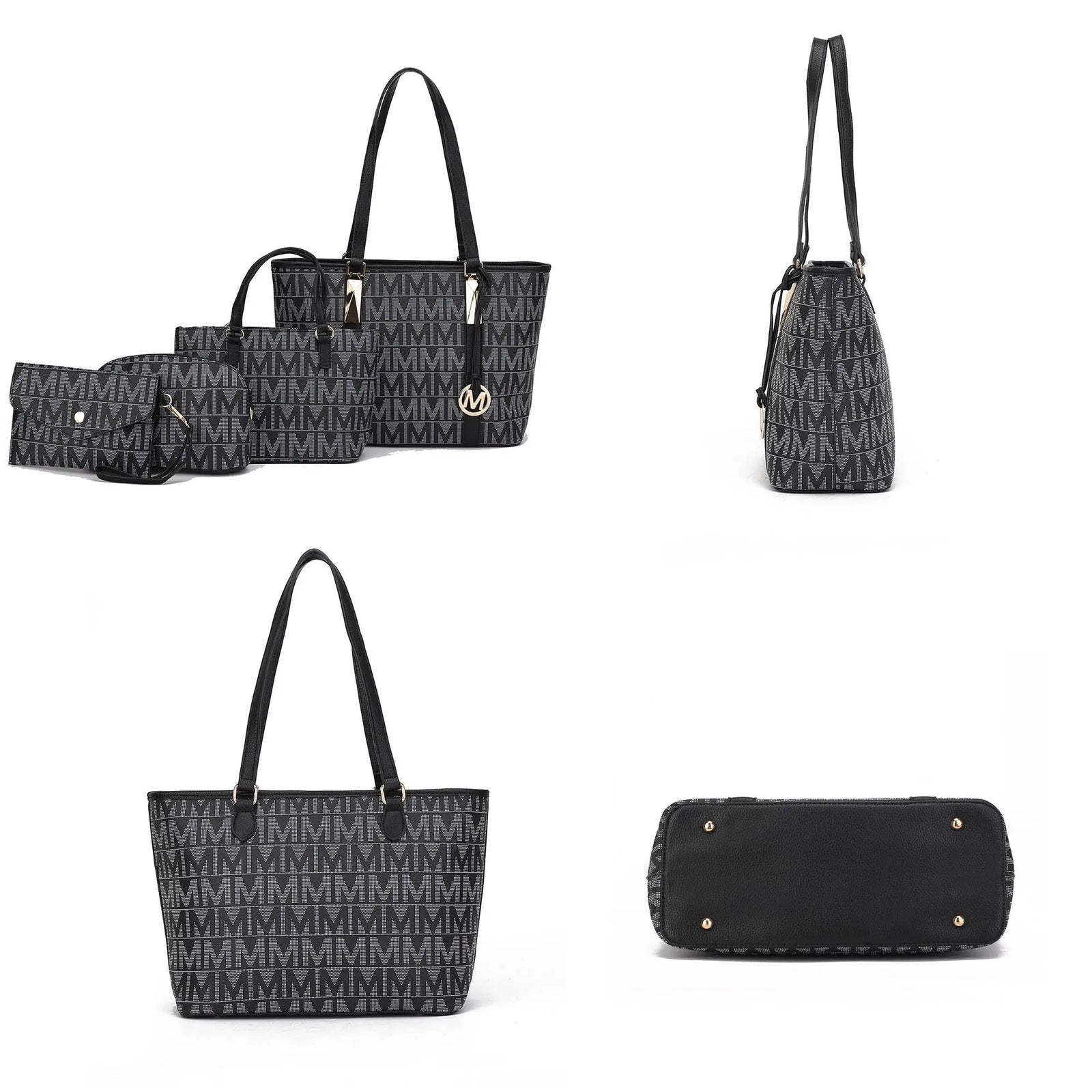 by Mia K. Marimar Women'S Tote Bag with Pouch and Wristlet, Signature 4 Piece Set - Navy Blue
