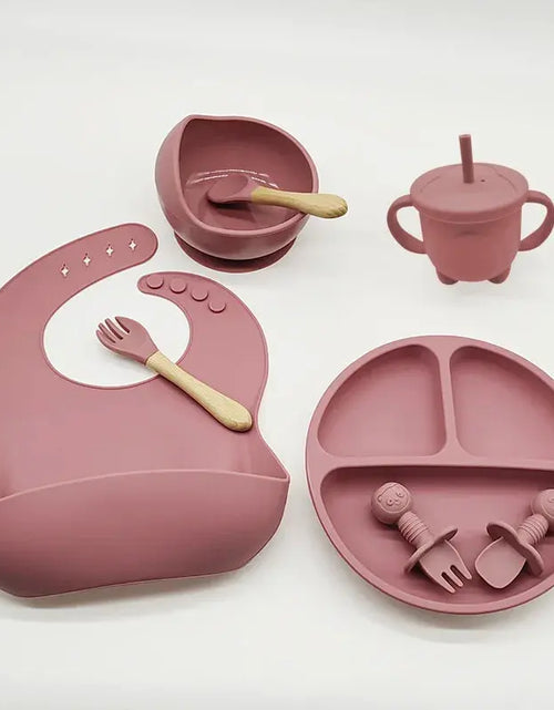 Load image into Gallery viewer, Children'S Dishes Set Baby Silicone 6/8-Piece Tableware Set Suction Cups Forks Spoons Bibs Straws Cups Mother and Baby Supplies
