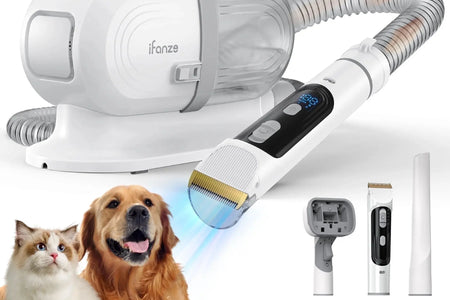 14Kpa Dog Grooming Kit & Vacuum, 2.5L Pet Hair Vacuum Suction 99% Pet Hair,3 Modes Suction Dog Grooming Clipper Kit,5 Pet Groomer Tools,Low Noise Pet Shedding Vacuum for Dogs Cats,White