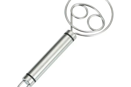Danish Dough Whisk Dutch Style Stainless Steel Bread Dough Hand Mixer Binocular Coil Head Comfort Handle for Biscuits Bread Cake