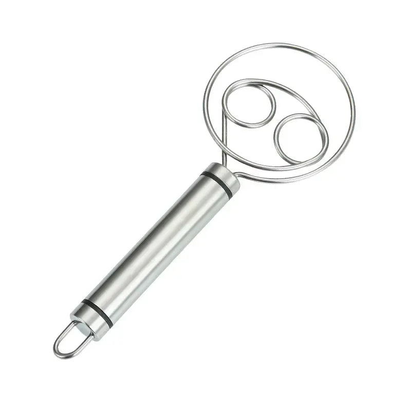 Danish Dough Whisk Dutch Style Stainless Steel Bread Dough Hand Mixer Binocular Coil Head Comfort Handle for Biscuits Bread Cake