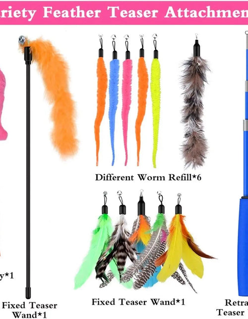 Load image into Gallery viewer, Cat Feather Toys, 13PCS Replacement Teaser with Bell Refills and 2PCS Retractable Cat Wand Toy , Interactive Cat Wand for Kitten Cat Having Fun Playing
