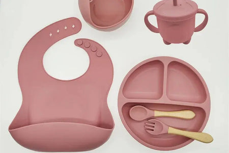 Children'S Dishes Set Baby Silicone 6/8-Piece Tableware Set Suction Cups Forks Spoons Bibs Straws Cups Mother and Baby Supplies