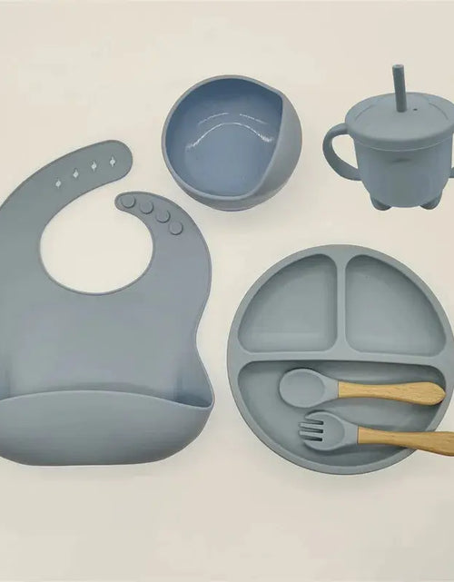 Load image into Gallery viewer, Children'S Dishes Set Baby Silicone 6/8-Piece Tableware Set Suction Cups Forks Spoons Bibs Straws Cups Mother and Baby Supplies

