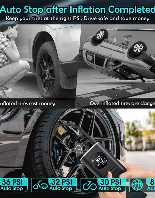 Load image into Gallery viewer, Tire Inflator Portable Air Compressor, 150PSI Cordless Air Pump for Car Tires with Digital Pressure Gauge, Rechargeable Tire Pump with LED Light for Car Bike Motorcycles Balls
