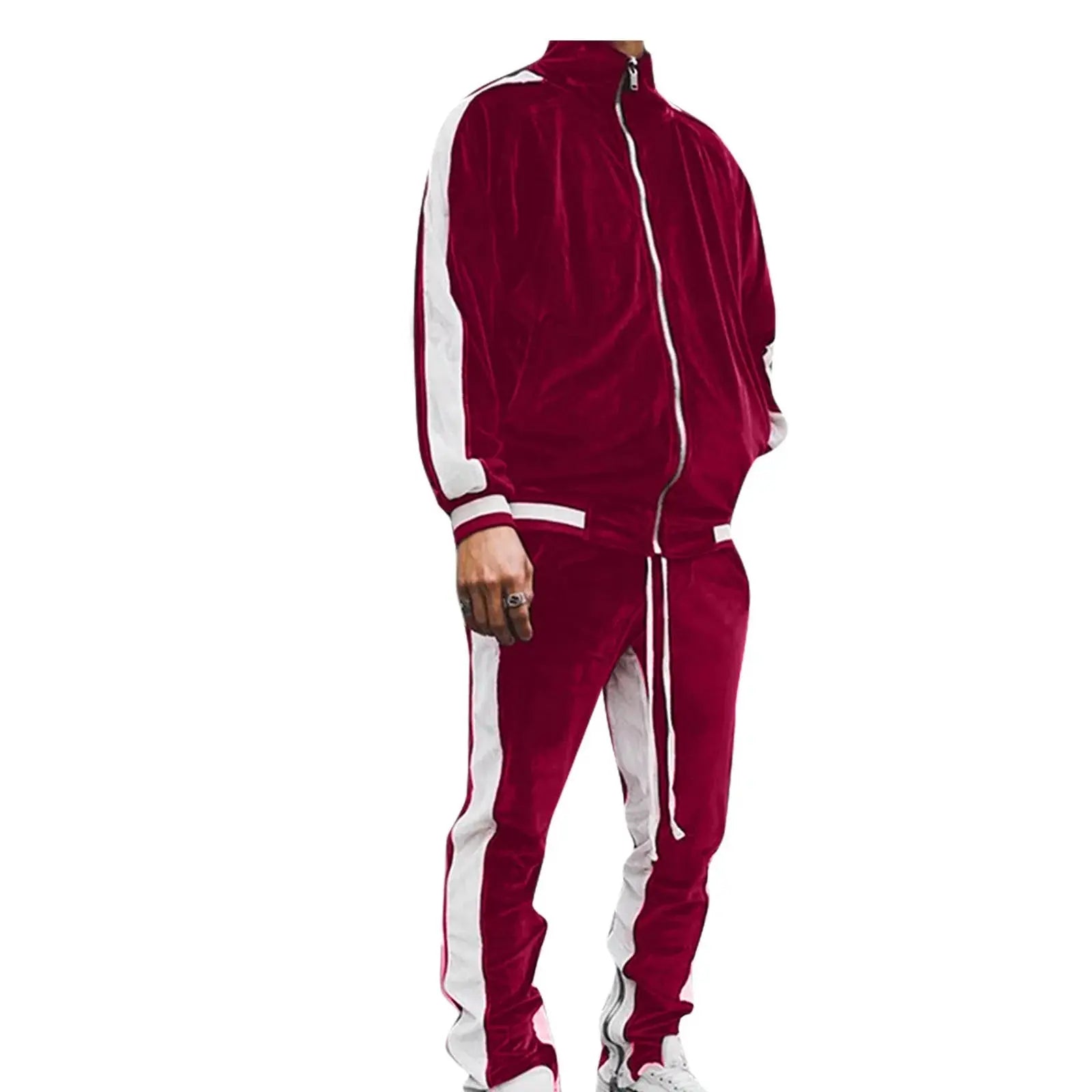 Conjunto Deportivo De Terciopelo Para Hombre, Conjunto Deportivo De Terciopelo Para Hombre 2023 2 Piezas Chaqueta De Invierno Cálida Con Zíper Completa Pantalones Deportivos Ropa Deportiva Conjunto Deportivo
