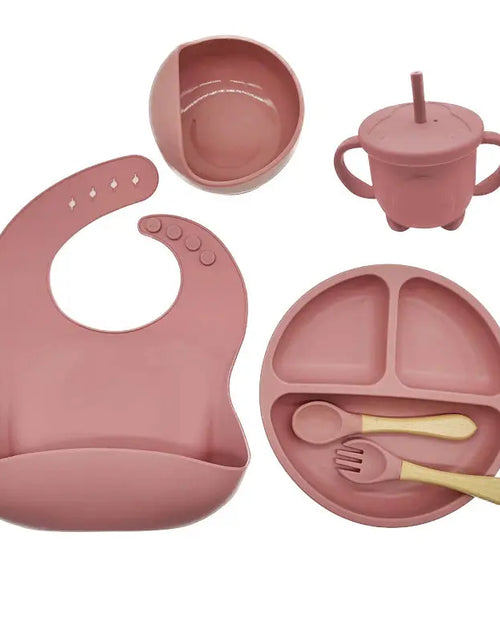 Load image into Gallery viewer, Children'S Dishes Set Baby Silicone 6/8-Piece Tableware Set Suction Cups Forks Spoons Bibs Straws Cups Mother and Baby Supplies

