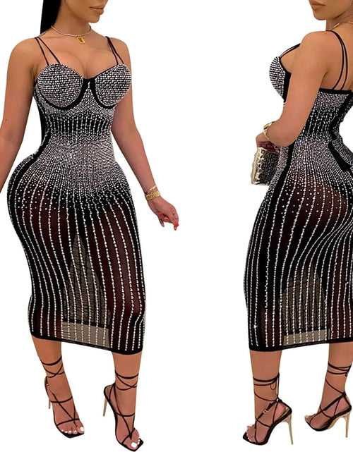 Load image into Gallery viewer, Women Long Sleeve Birthday Dresses Sexy Hot Diamond Process Sexy Dress Party Club Night Dress
