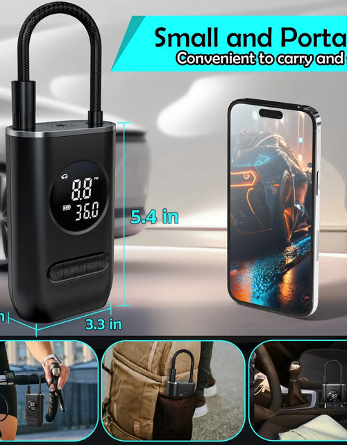 Load image into Gallery viewer, Tire Inflator Portable Air Compressor, 150PSI Cordless Air Pump for Car Tires with Digital Pressure Gauge, Rechargeable Tire Pump with LED Light for Car Bike Motorcycles Balls
