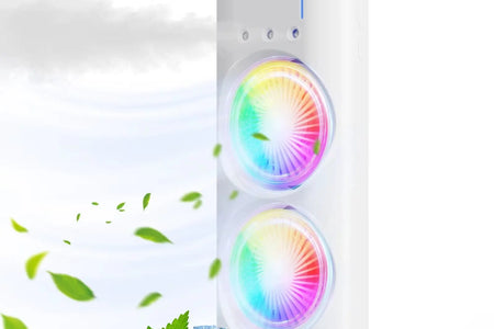 BreezeGlow™ 2-in-1 Dual Mist Cooling Fan – Chill, Hydrate & Light Up Your Space
