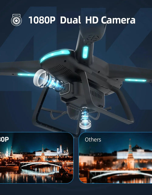 Load image into Gallery viewer, JY03 Drone with 1080P HD Camera for Adults and Kids, FPV RC Quadcopter with LED Lights and Optical Flow Sensor, 2 Batteries, Black
