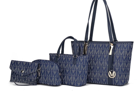 by Mia K. Marimar Women'S Tote Bag with Pouch and Wristlet, Signature 4 Piece Set - Navy Blue