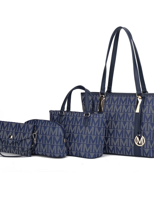 Load image into Gallery viewer, by Mia K. Marimar Women'S Tote Bag with Pouch and Wristlet, Signature 4 Piece Set - Navy Blue
