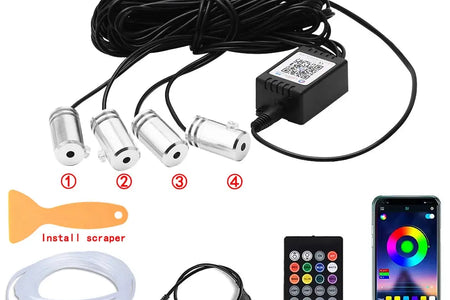 LED Car Interior Ambient Strip Lights RGB Fiber Optic Atmosphere Neon Lighting Kit W/ APP Remote Control Auto Decorative Lamps