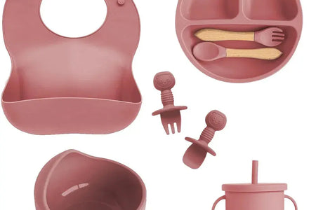Children'S Dishes Set Baby Silicone 6/8-Piece Tableware Set Suction Cups Forks Spoons Bibs Straws Cups Mother and Baby Supplies