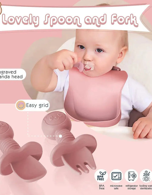 Load image into Gallery viewer, Children'S Dishes Set Baby Silicone 6/8-Piece Tableware Set Suction Cups Forks Spoons Bibs Straws Cups Mother and Baby Supplies
