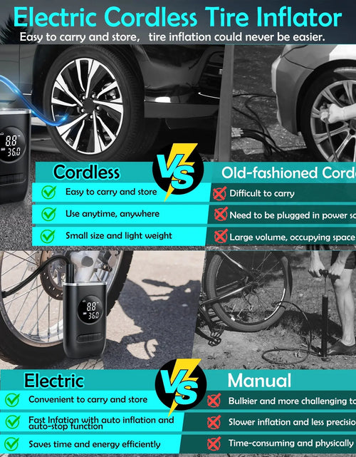 Load image into Gallery viewer, Tire Inflator Portable Air Compressor, 150PSI Cordless Air Pump for Car Tires with Digital Pressure Gauge, Rechargeable Tire Pump with LED Light for Car Bike Motorcycles Balls

