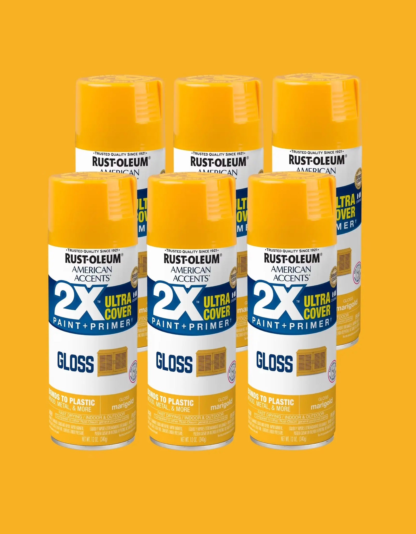Paquete De 6, Caléndula  American Accents 2X Ultra Cover Pintura En Aerosol Brillante-327896, 12 Oz
