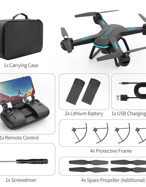 Load image into Gallery viewer, JY03 Drone with 1080P HD Camera for Adults and Kids, FPV RC Quadcopter with LED Lights and Optical Flow Sensor, 2 Batteries, Black
