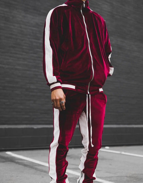 Load image into Gallery viewer, Conjunto Deportivo De Terciopelo Para Hombre, Conjunto Deportivo De Terciopelo Para Hombre 2023 2 Piezas Chaqueta De Invierno Cálida Con Zíper Completa Pantalones Deportivos Ropa Deportiva Conjunto Deportivo
