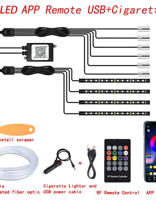 Load image into Gallery viewer, LED Car Interior Ambient Strip Lights RGB Fiber Optic Atmosphere Neon Lighting Kit W/ APP Remote Control Auto Decorative Lamps
